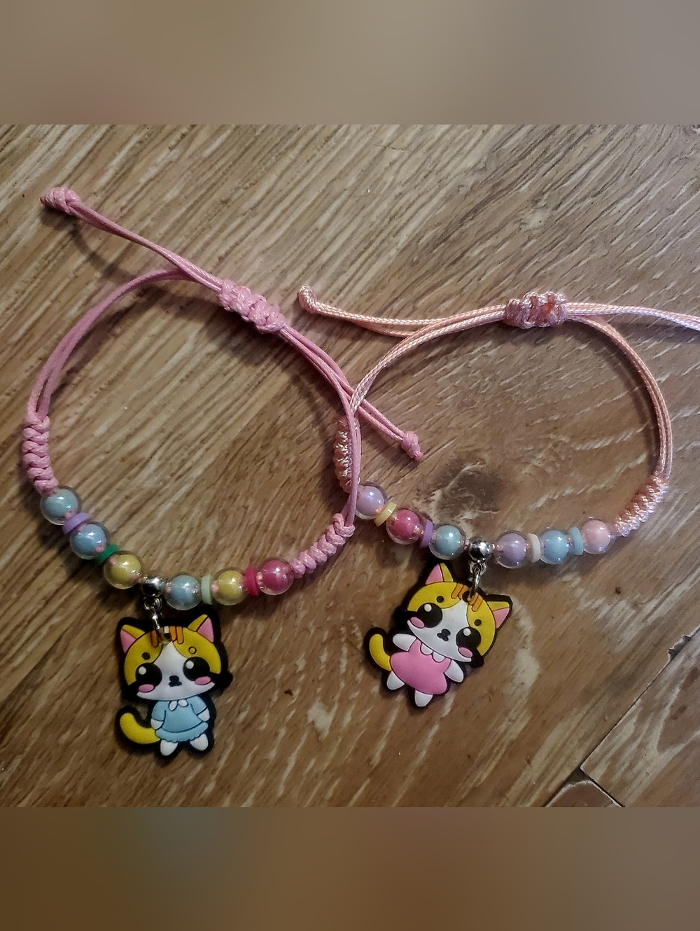 Handmade Cat Charm Adjustable Friendship Beaded Bracelets
